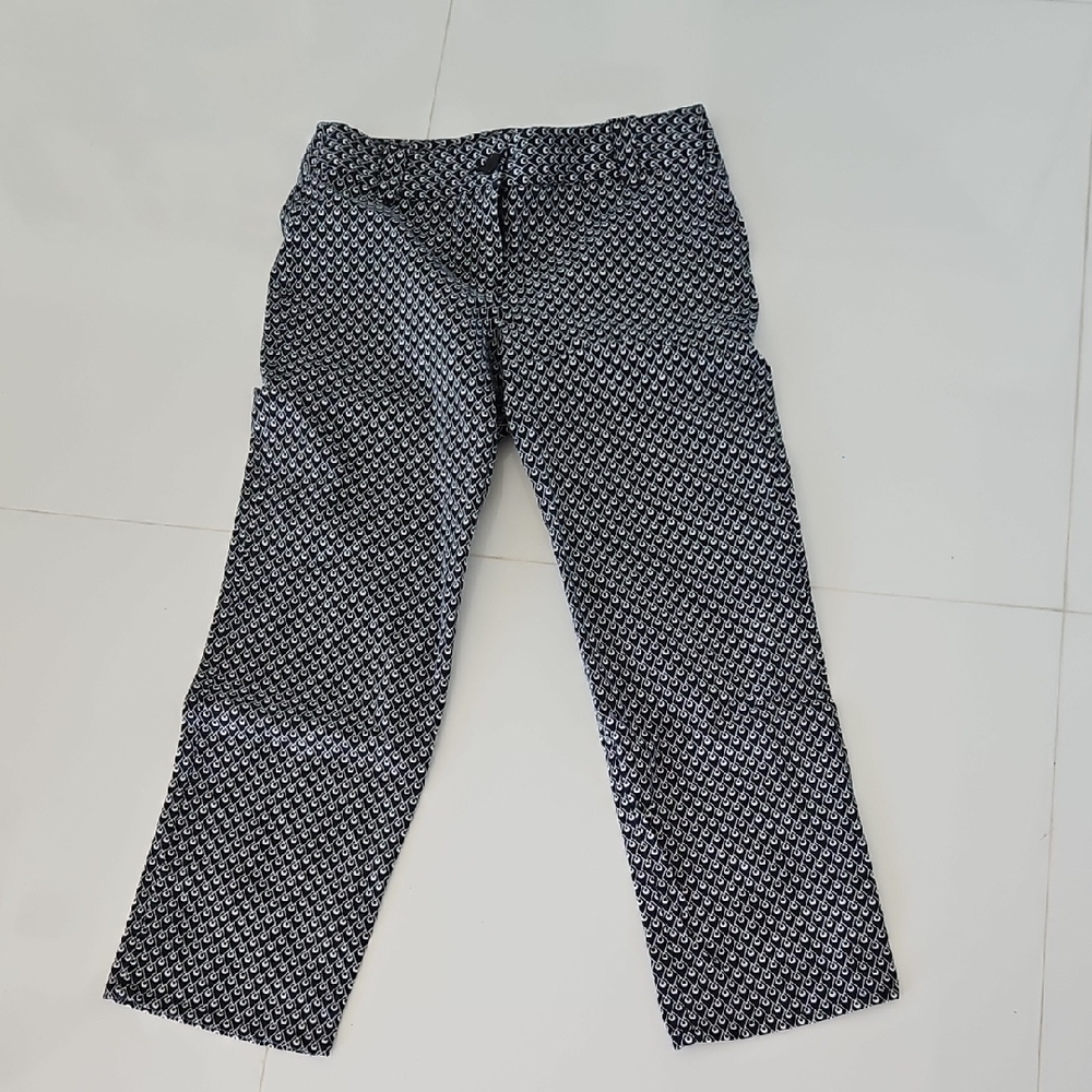 LOFT Black And White Geometric Pattern Cropped Pants Size 4